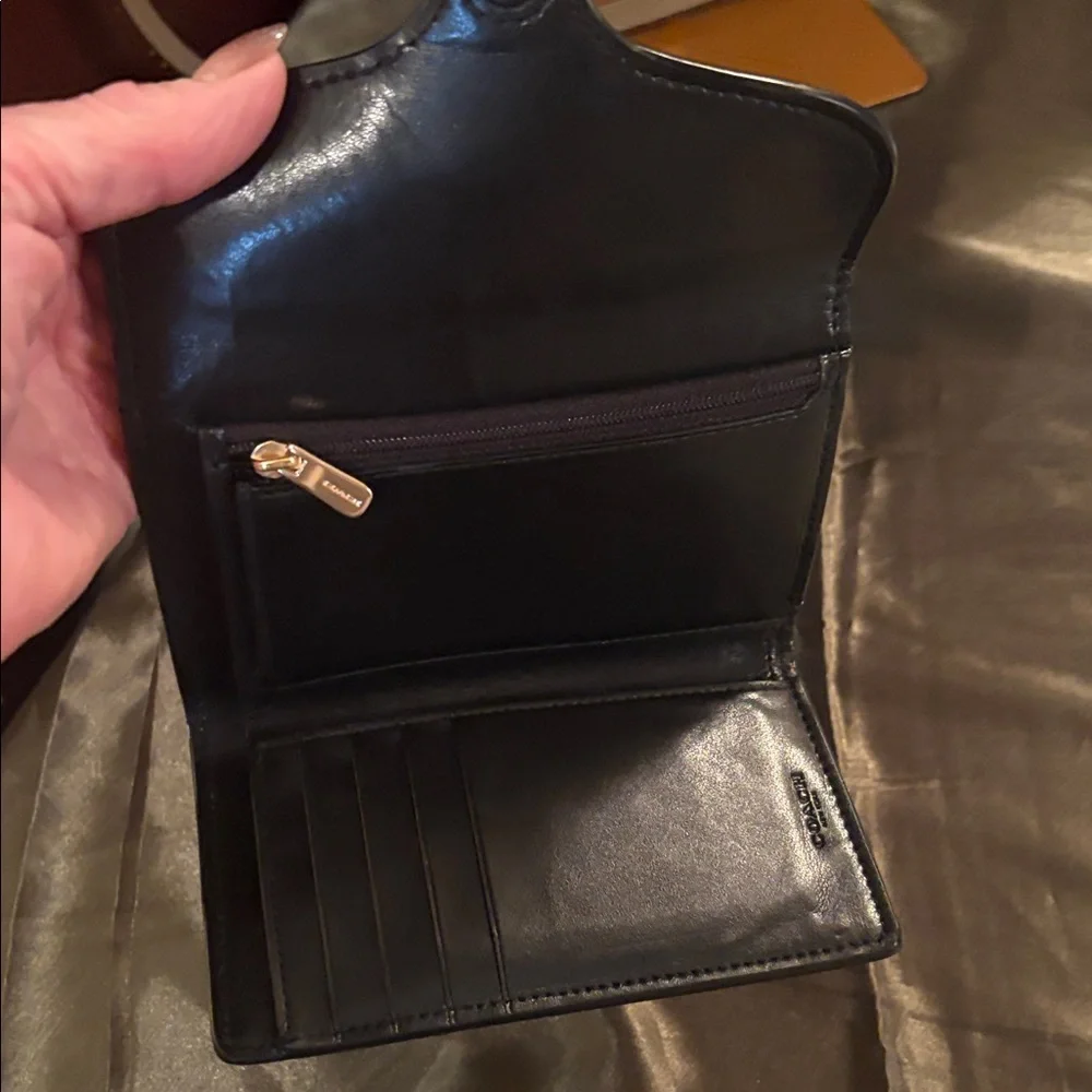 Coach Jade Envelope Black Leather Wallet with Gold Accent F88099
